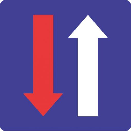 Prometni znak § 53/7a „Prednost prolaza prema vozilima iz suprotnog smjera“ | Gradilišni prometni znakovi, Cestovni prometni znakovi